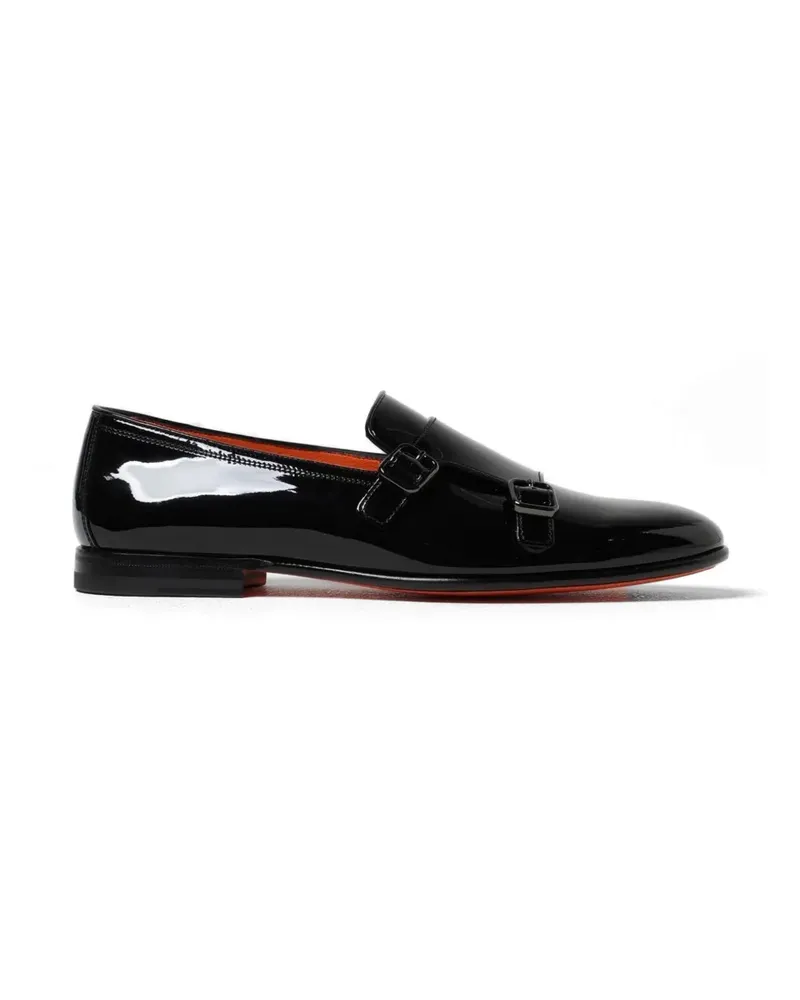 Santoni double-strap patent-leather loafers - Schwarz Schwarz