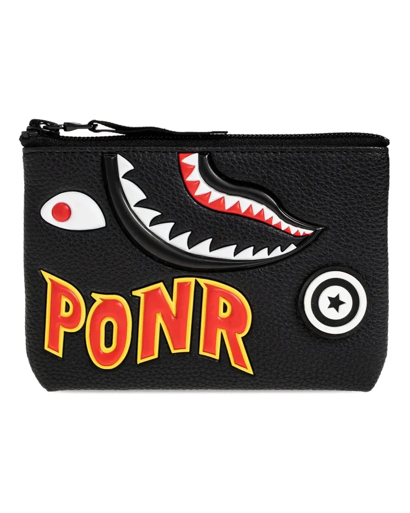 BAPE Shark-patch pebbled leather cardholder - Schwarz Schwarz