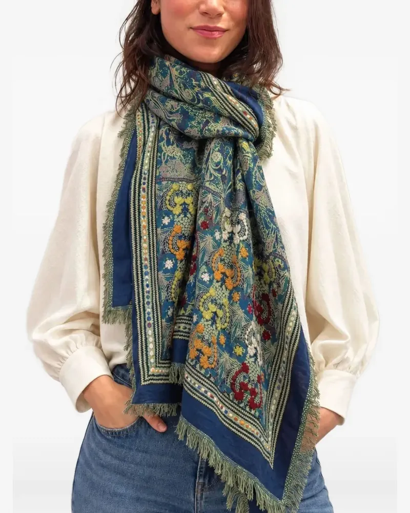 Leathersmith of London embroidered patchwork scarf - Blau Blau