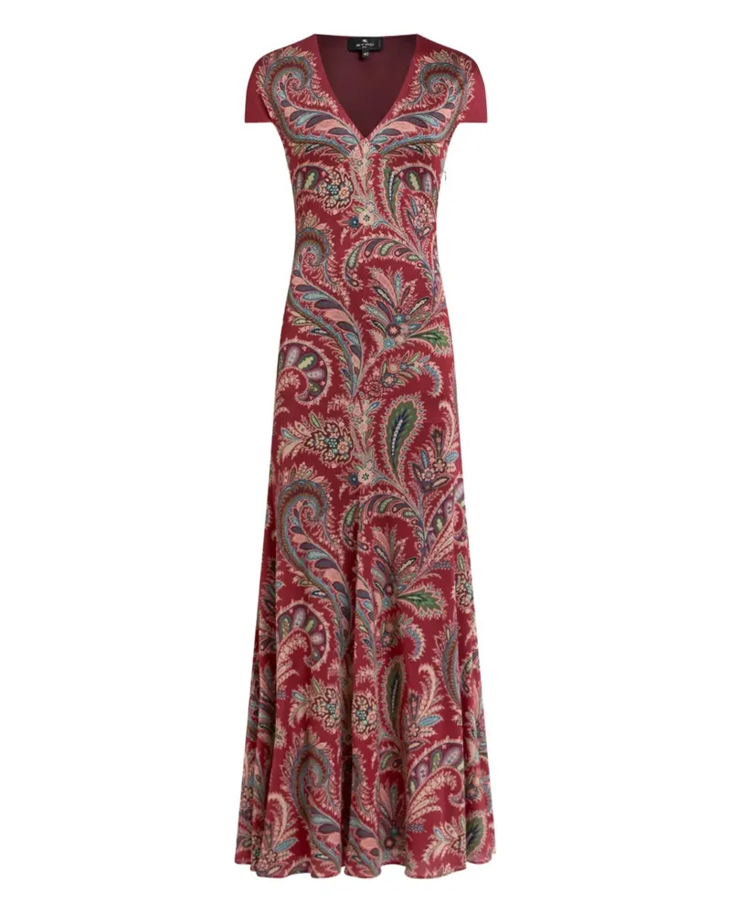 Etro Kurzärmeliges Maxikleid mit Paisley-Print - Rot Rot