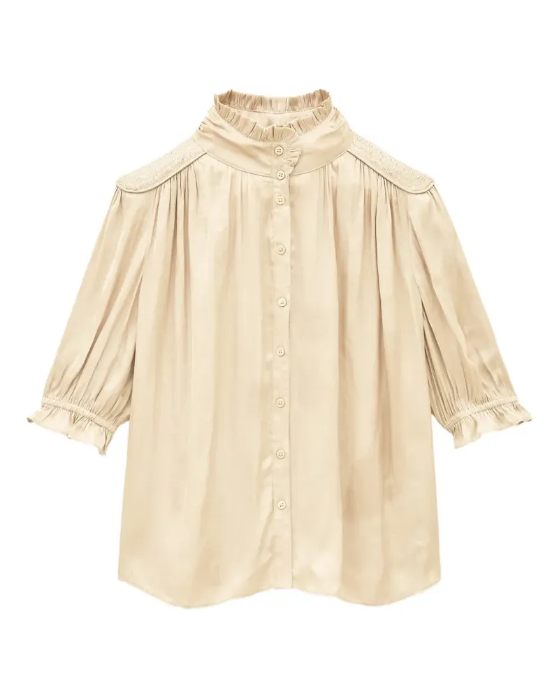 ba&sh Gesmokte Camila Bluse mit Rüschenkragen - Nude Nude