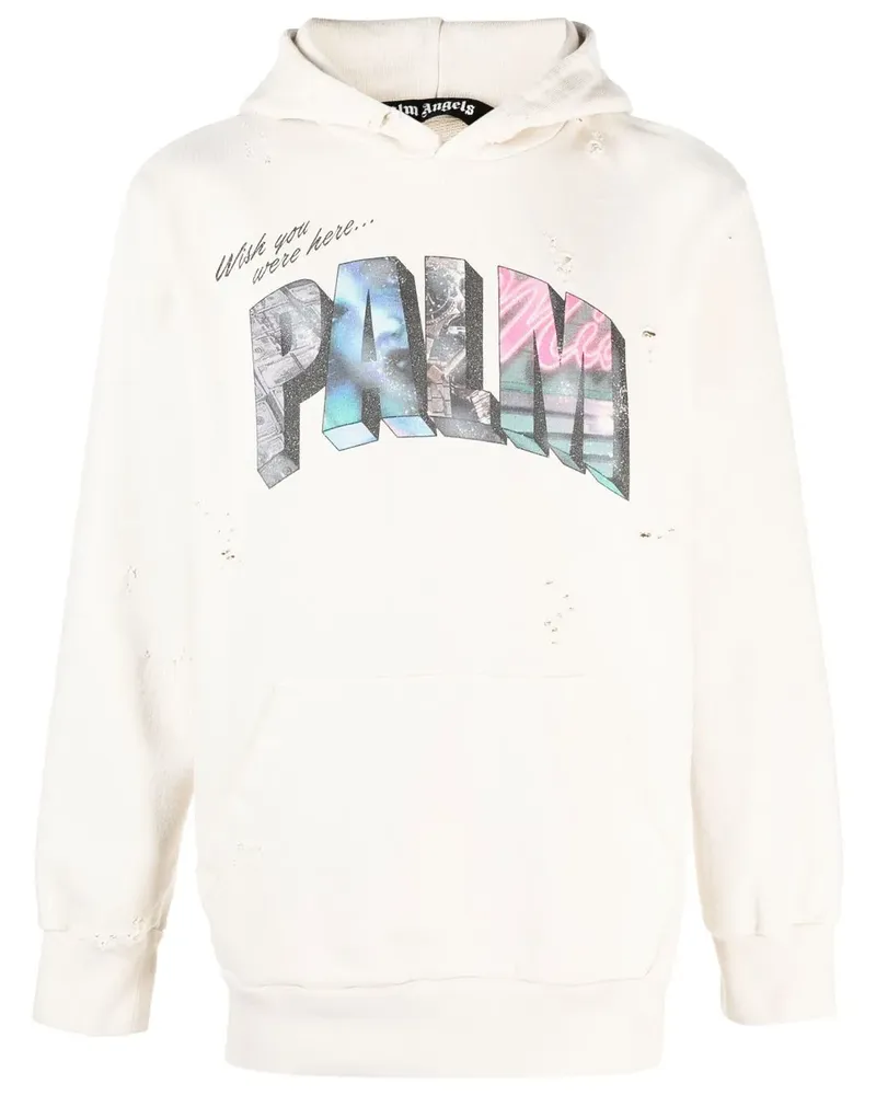 Palm Angels Hoodie im Distressed-Look - Weiß Weiß