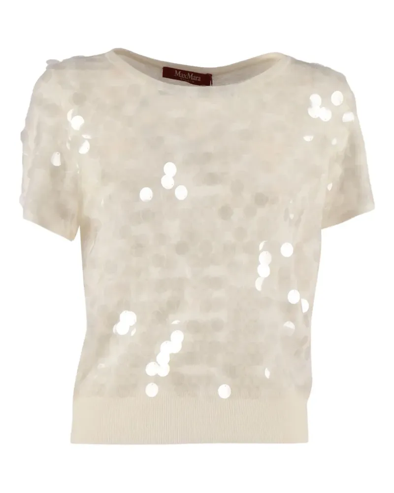 Max Mara T-Shirt mit Pailletten - Weiß Weiß