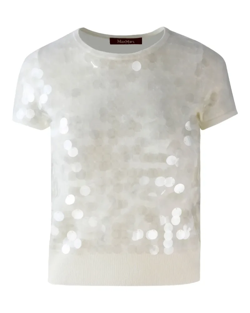 Max Mara T-Shirt mit Pailletten - Weiß Weiß