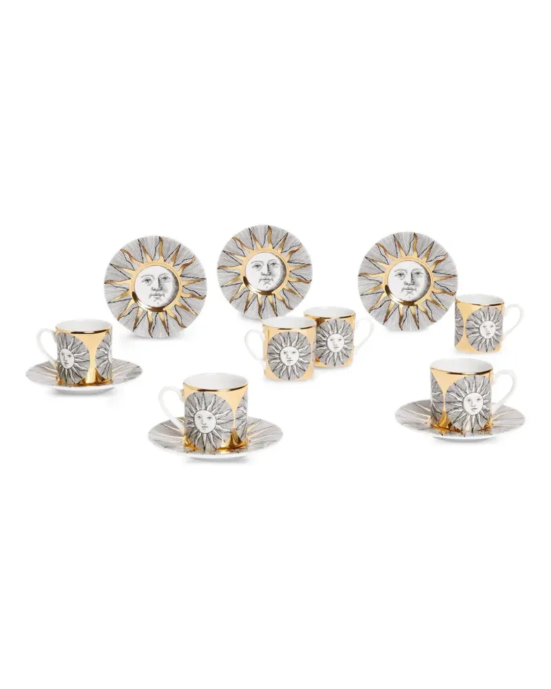 Fornasetti Set aus sechs 'Sole' Espresso-Tassen - Weiß Weiß