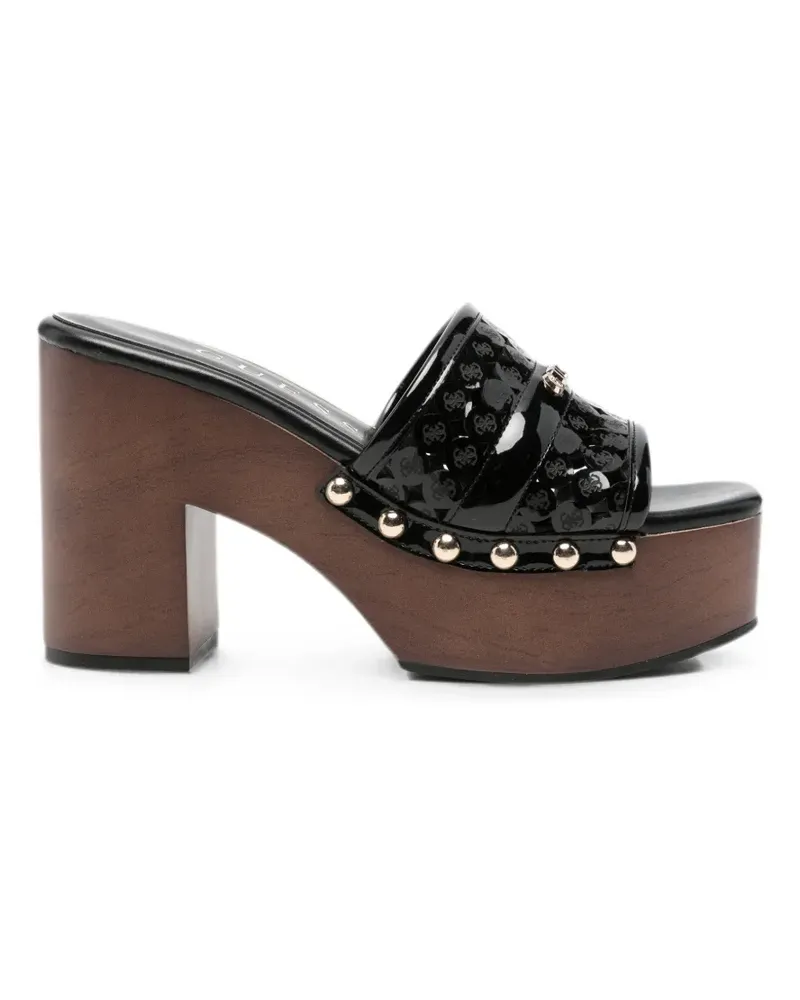 Guess logo-plaque studded platform sandals - Schwarz Schwarz