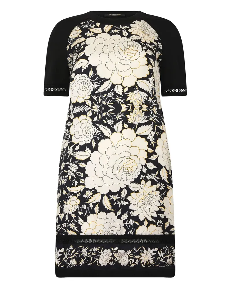 Roberto Cavalli Raglanärmel-Minikleid mit Blumen-Print - Schwarz Schwarz