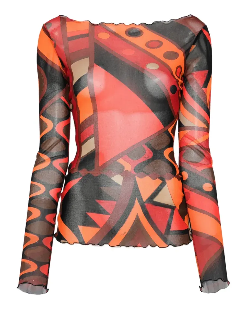 Emilio Pucci geometric-print mesh T-shirt - Rot Rot