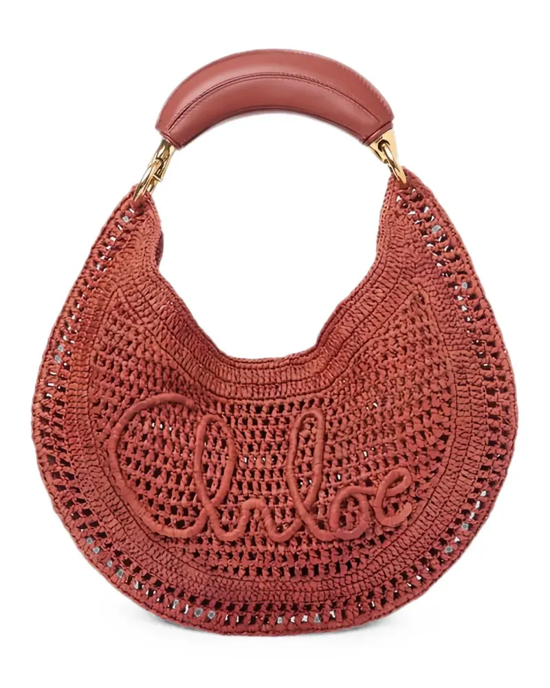 Chloé logo-embroidered raffia tote bag - Rot Rot