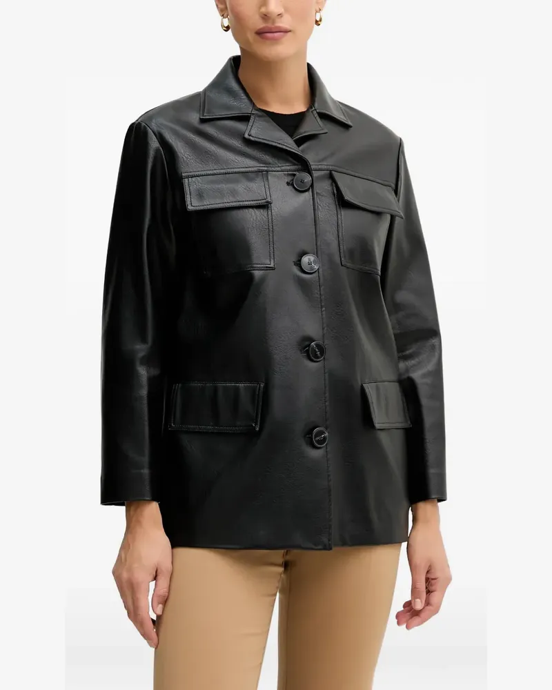 Sisley pocketed buttoned shirt jacket - Schwarz Schwarz