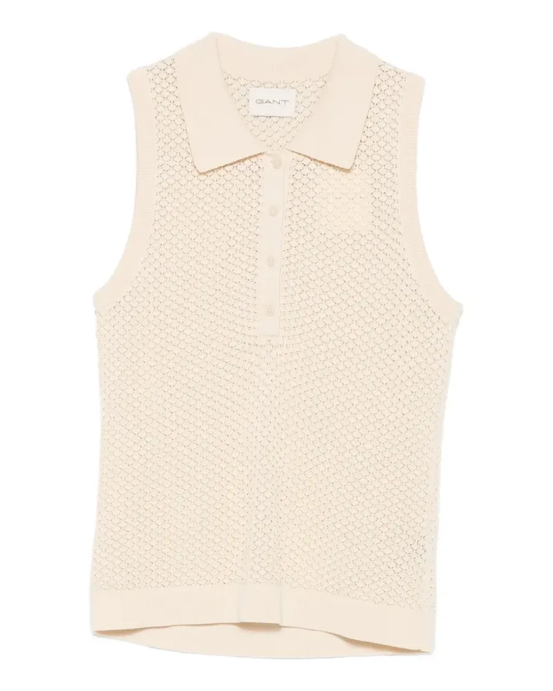 Gant pointelle-knit sleeveless polo shirt - Nude Nude