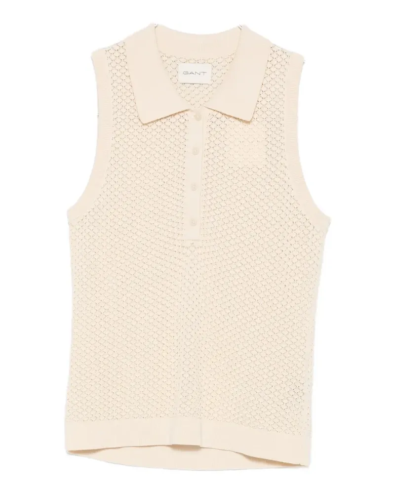 Gant pointelle-knit sleeveless polo shirt - Nude Nude