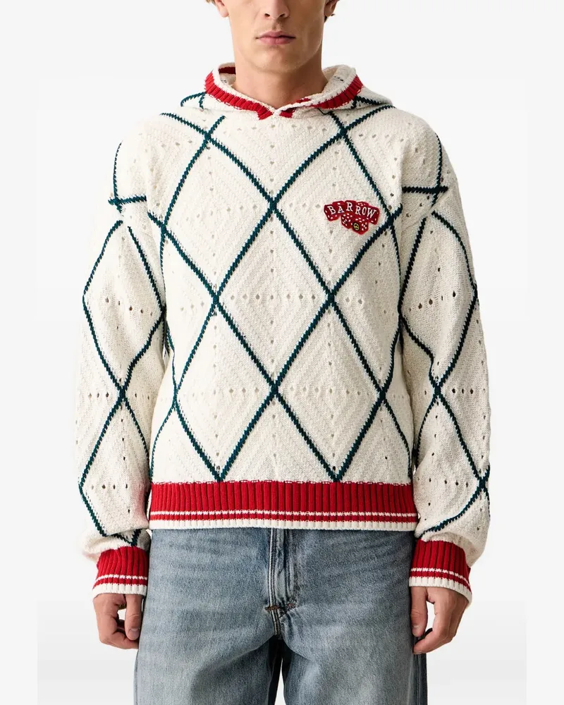 BARROW argyle-knit pointelle-detail hoodie - Weiß Weiß