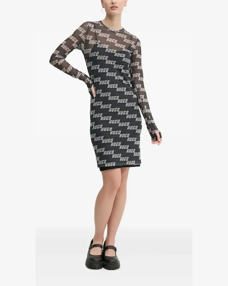 HUGO BOSS Mesh-Minikleid mit Logo-Print - Schwarz Schwarz