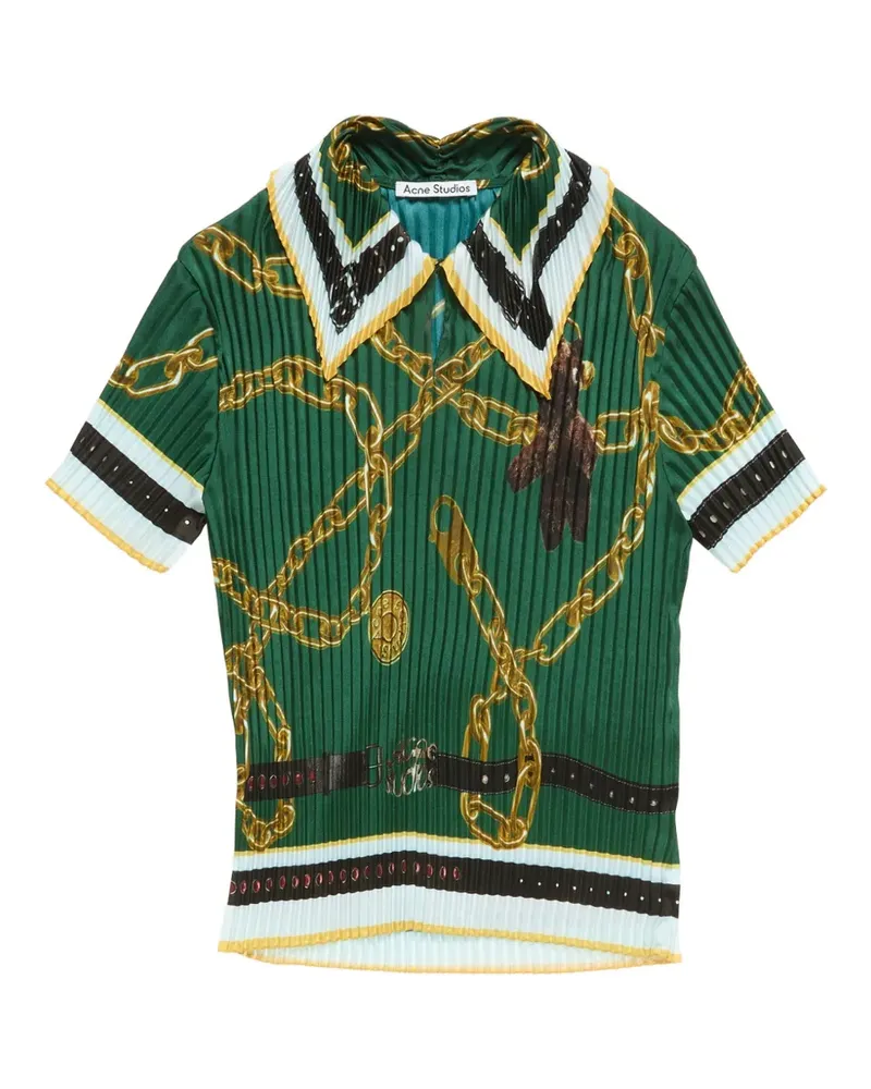 Acne Studios chain-print collared polo top - Grün Grün
