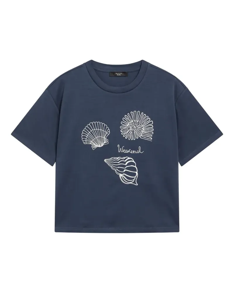 Max Mara T-Shirt mit Muschelstickerei - Blau Blau