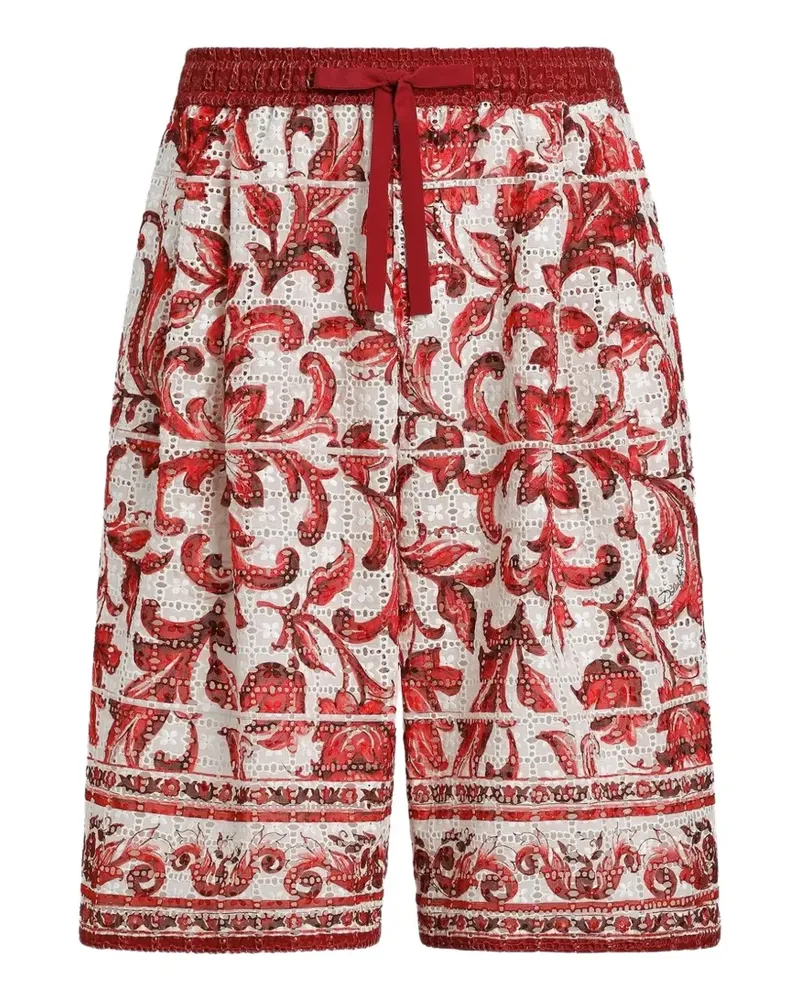 Dolce & Gabbana Vanity Bermudas mit Majolica-Print und Lochstickerei - Weiß Weiß