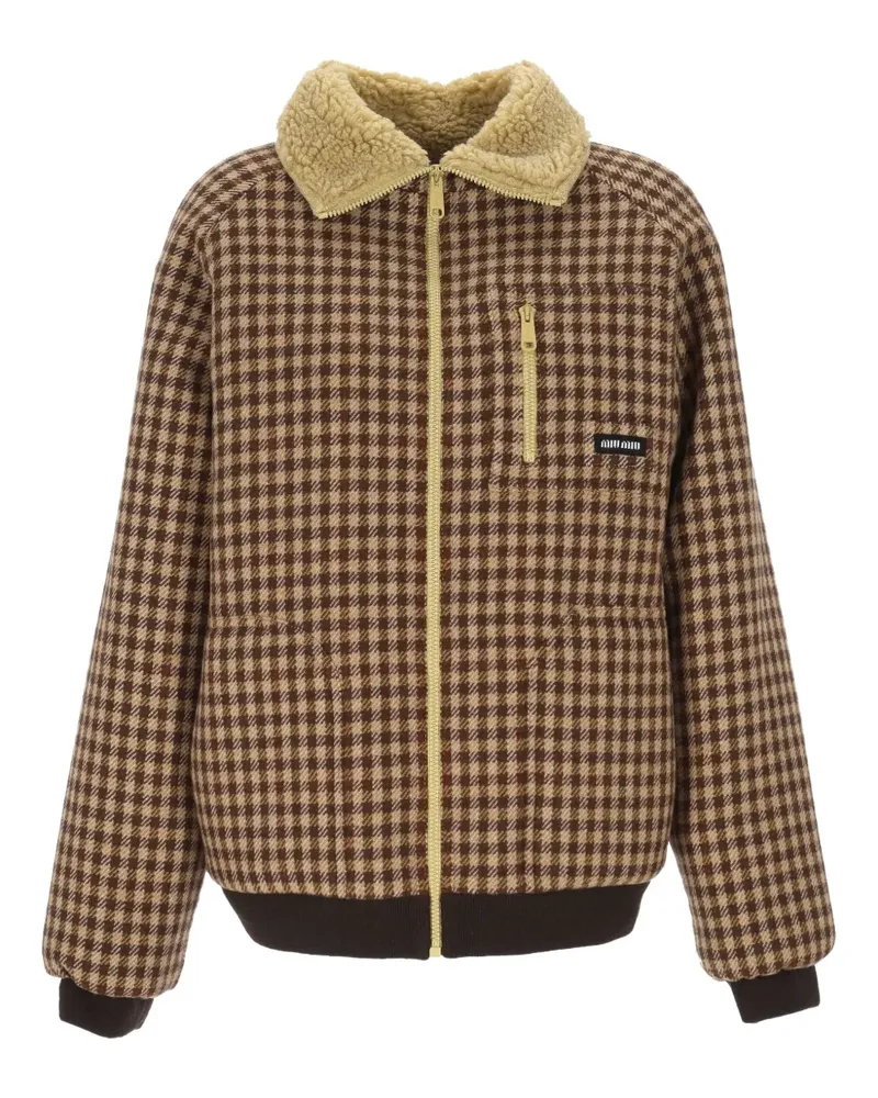 Miu Miu Sherpa-Jacke mit Vichy-Karo - Braun Braun