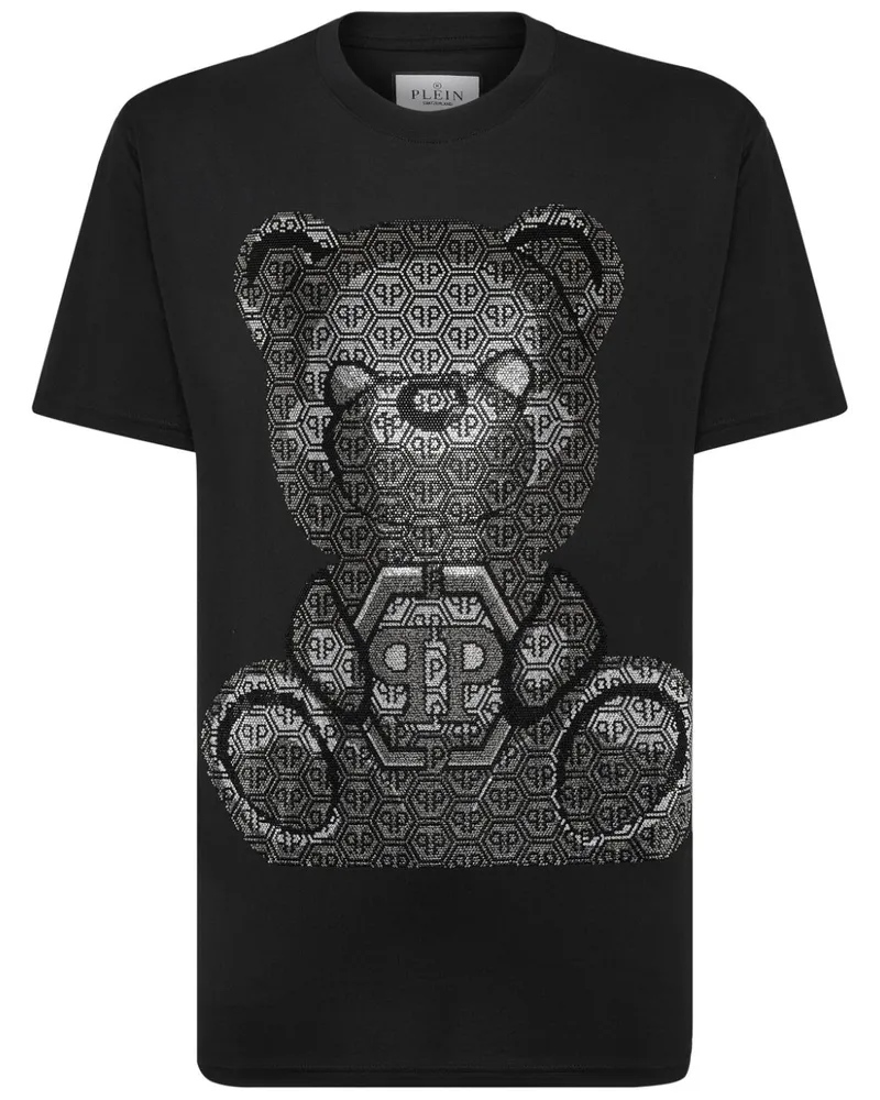 Philipp Plein T-Shirt mit 3D-Teddy - Schwarz Schwarz