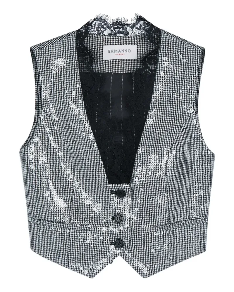 Ermanno Scervino Weste mit Pailletten und Spitzenbesatz - Schwarz Schwarz