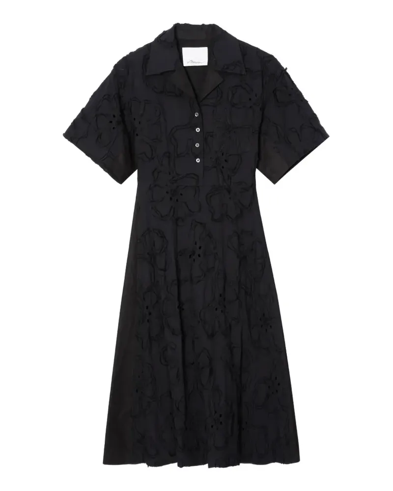 3.1 phillip lim Midikleid mit Blumenkragen - Schwarz Schwarz