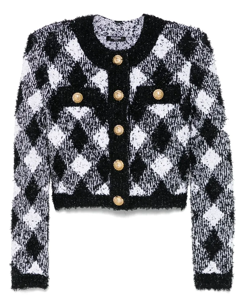 Balmain Tweed-Jacke mit Vichy-Karo - Weiß Weiß