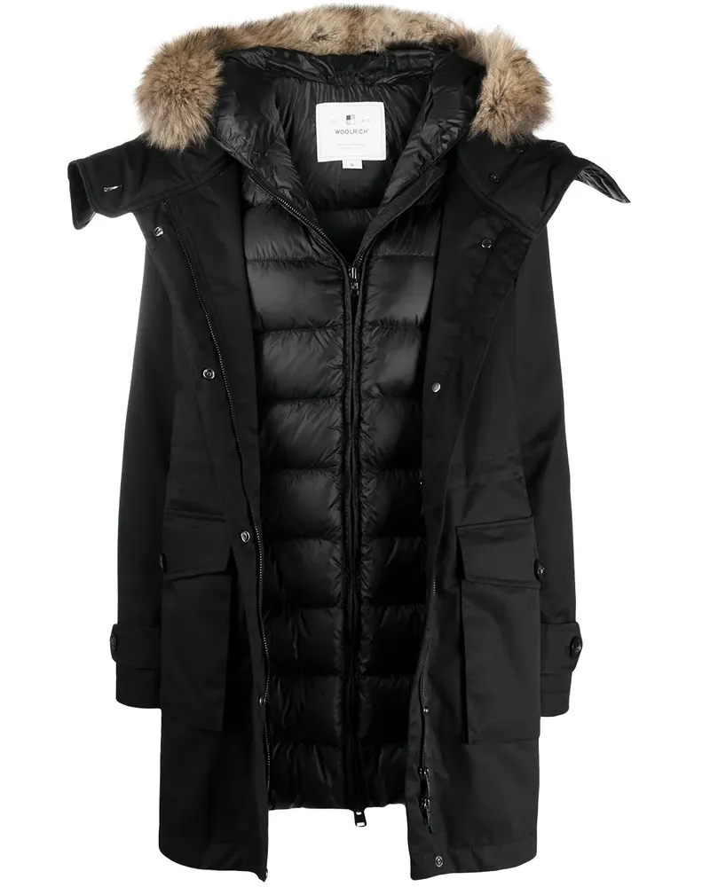 Woolrich Mantel mit Faux Fur - Schwarz Schwarz