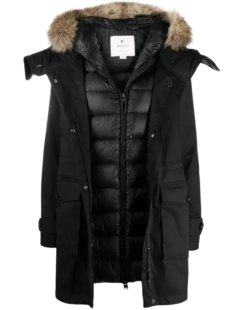 Woolrich Mantel mit Faux Fur - Schwarz Schwarz
