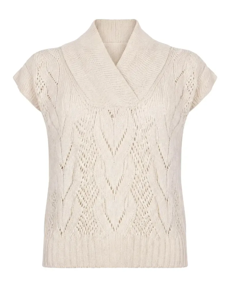 D.EXTERIOR open-knit shawl-collar top - Nude Nude