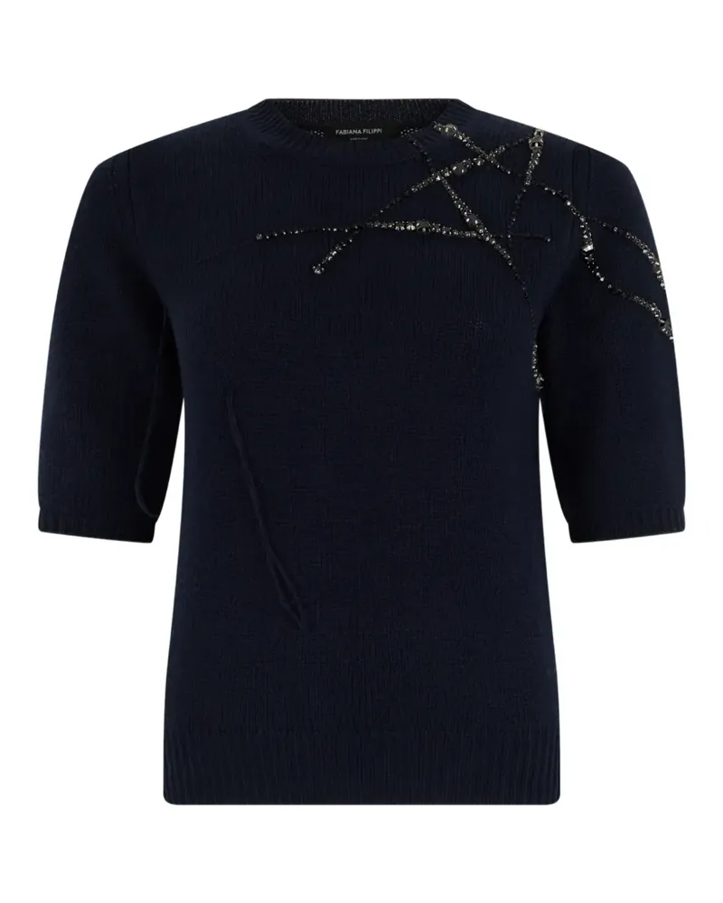 Fabiana Filippi Gauze bead-embellished short-sleeve sweater - Blau Blau