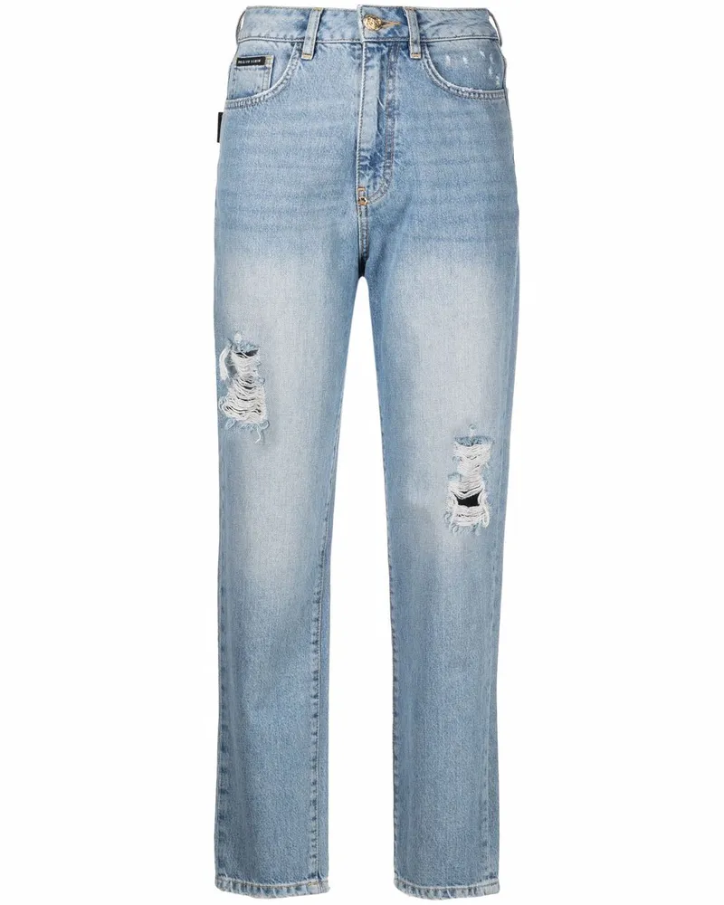 Philipp Plein Boyfriend-Jeans im Cropped-Design Blau