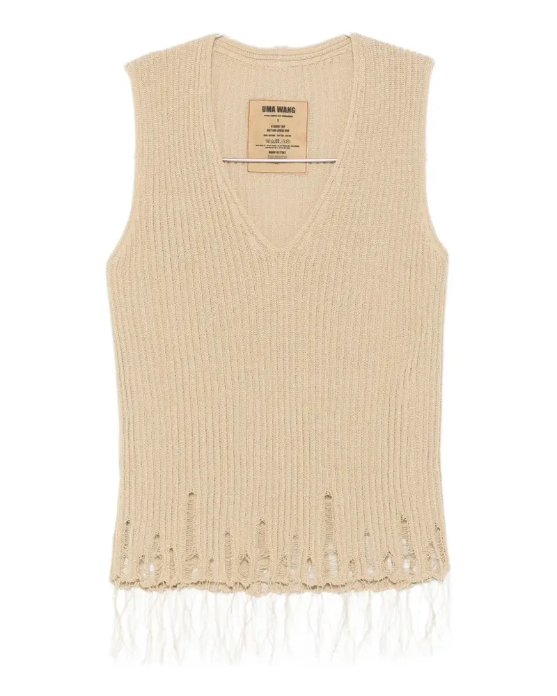 Uma Wang Loose Rib distressed fringed vest - Nude Nude