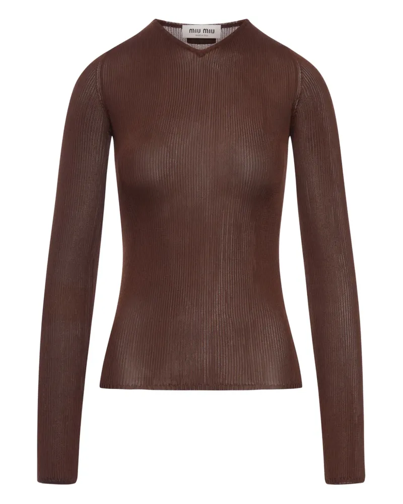 Miu Miu Geripptes Langarmshirt - Braun Braun