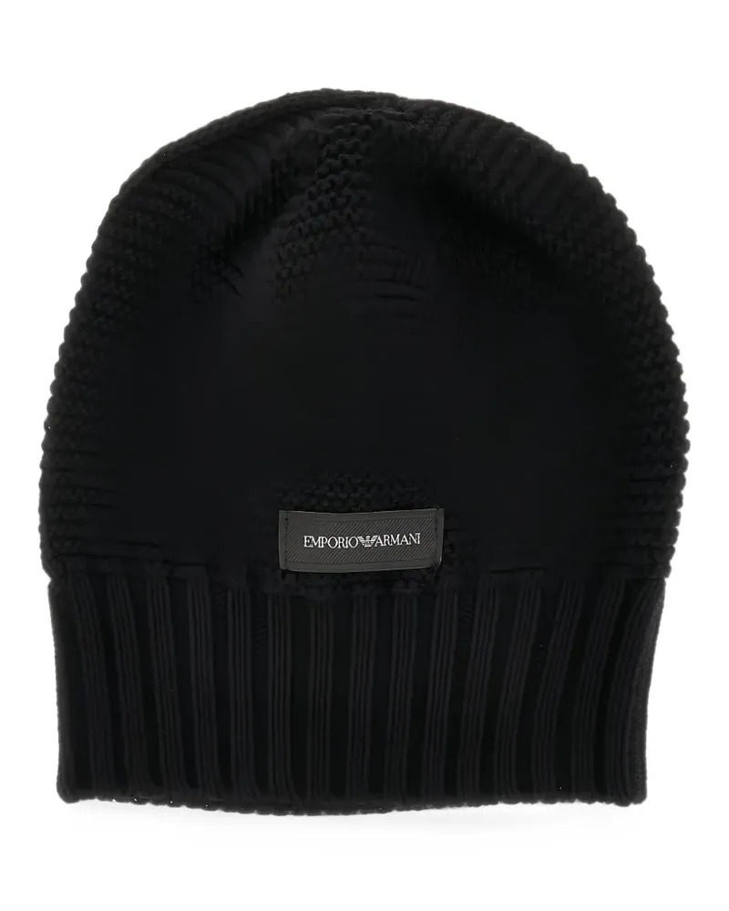Emporio Armani logo-patch chunky-knit beanie hat - Schwarz Schwarz