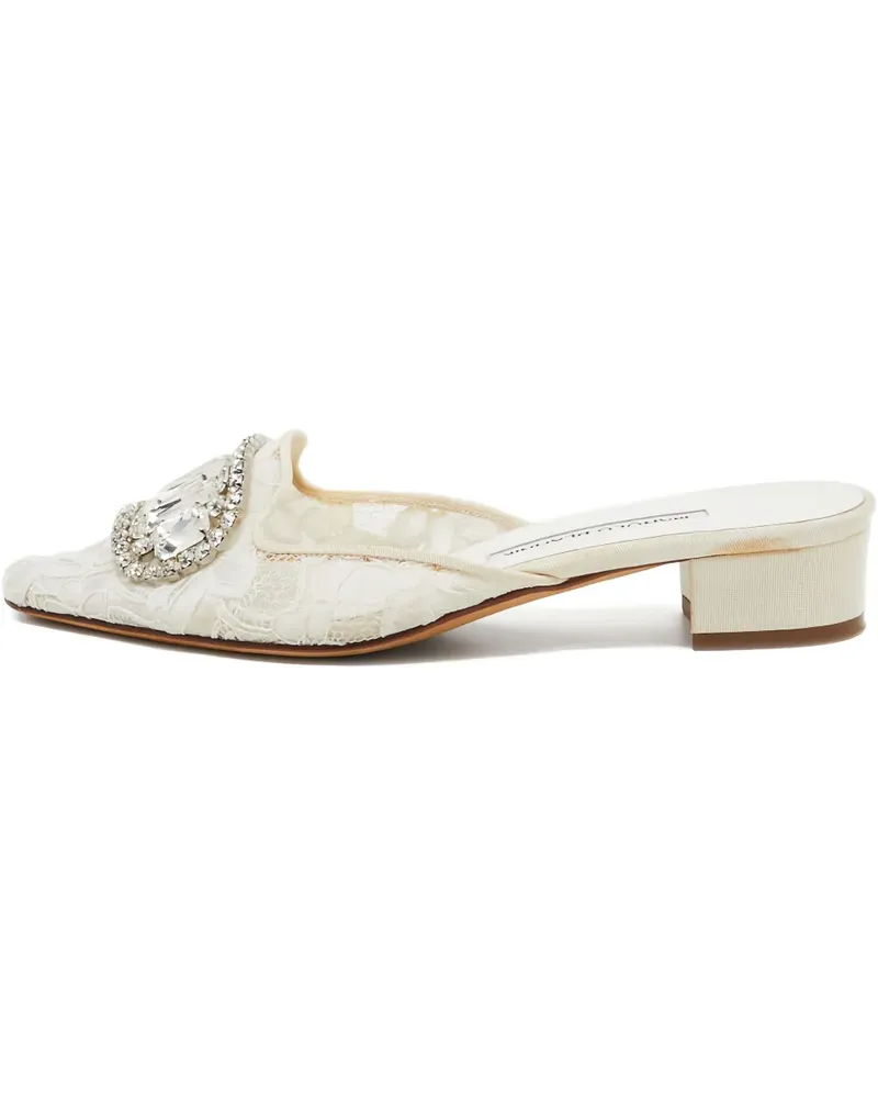 Manolo Blahnik Pre-owned Mules mit Spitze 35mm - Weiß Weiß