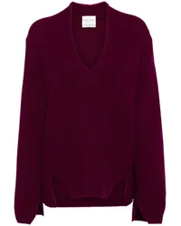 forte_forte Gerippter Pullover mit V-Ausschnitt Violett