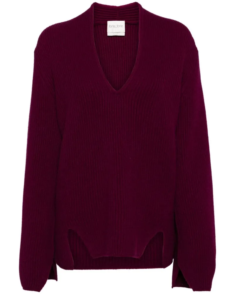 forte_forte Gerippter Pullover mit V-Ausschnitt Violett