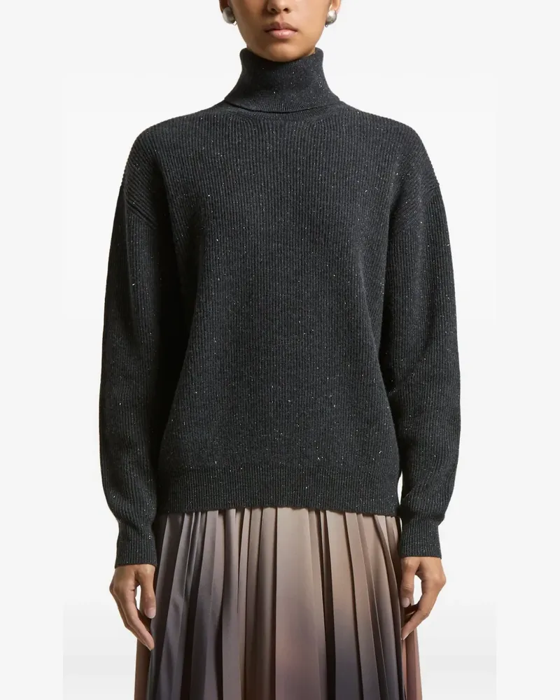 Peserico Rollkragenpullover in Glitter-Optik - Grau Grau