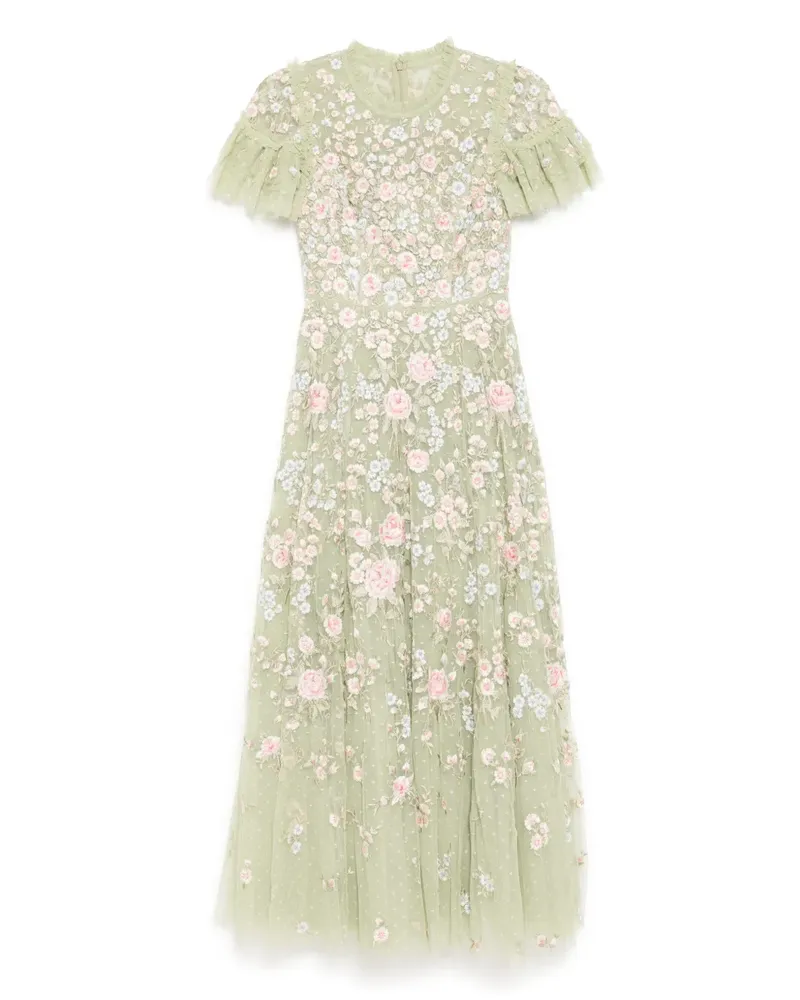 Needle & Thread Kleid mit Blumenstickerei - Grün Grün