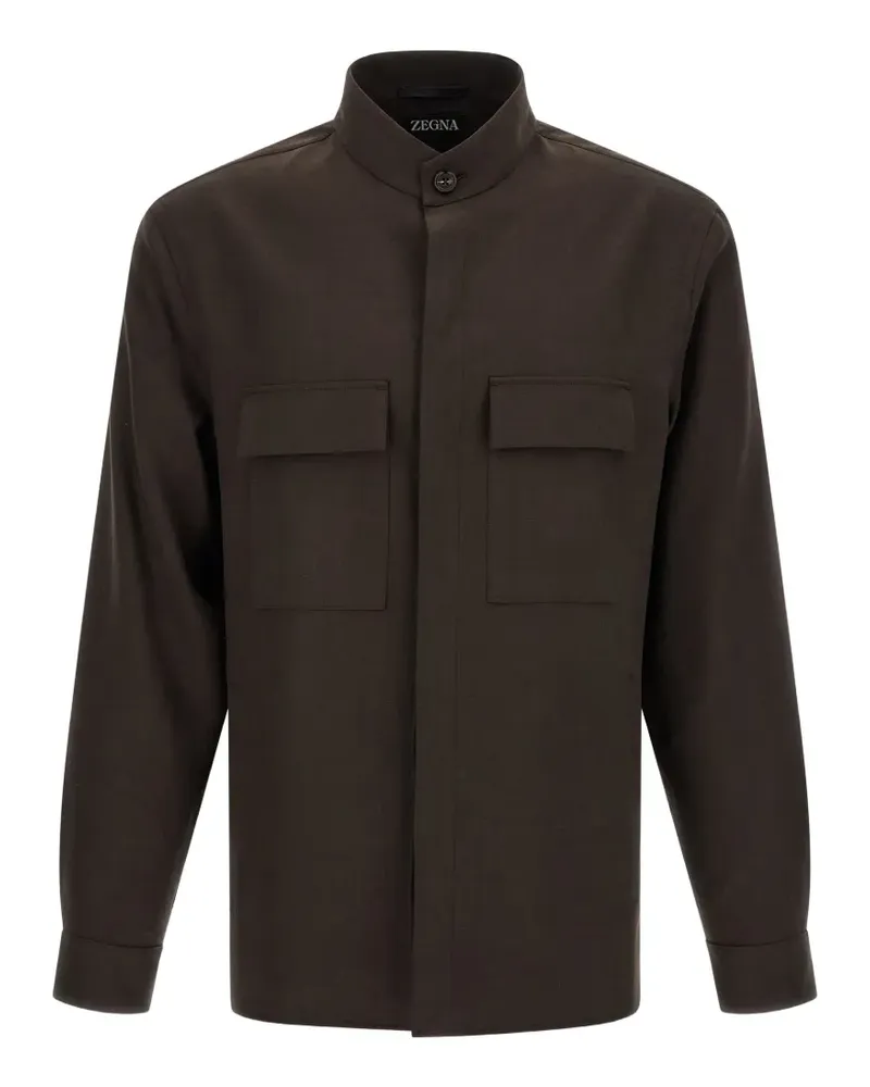 Ermenegildo Zegna Oasi Lino mandarin-collar overshirt - Braun Braun