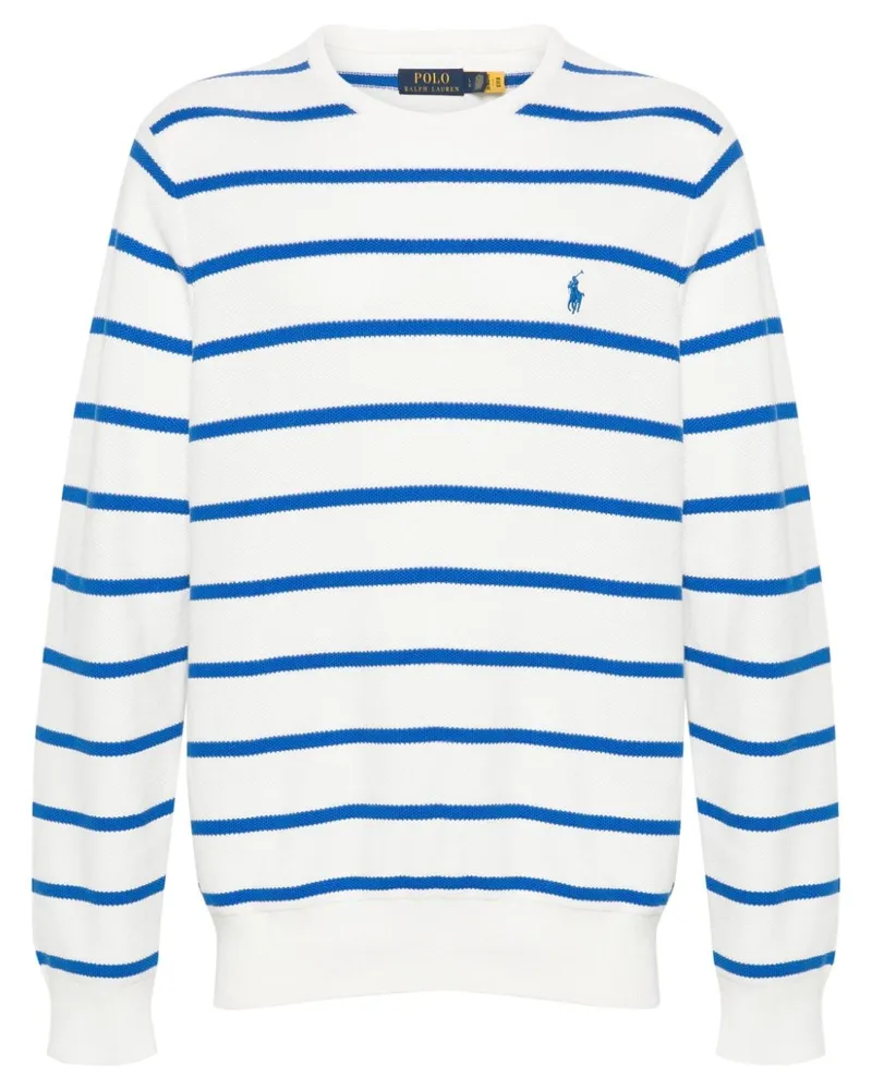 Ralph Lauren Gestreifter Pullover mit Polo Pony - Weiß Weiß