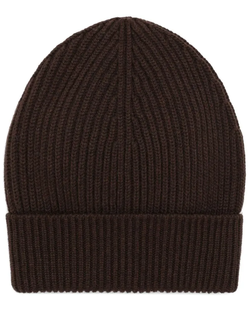Dolce & Gabbana Gerippte Beanie mit Umschlag - Braun Braun