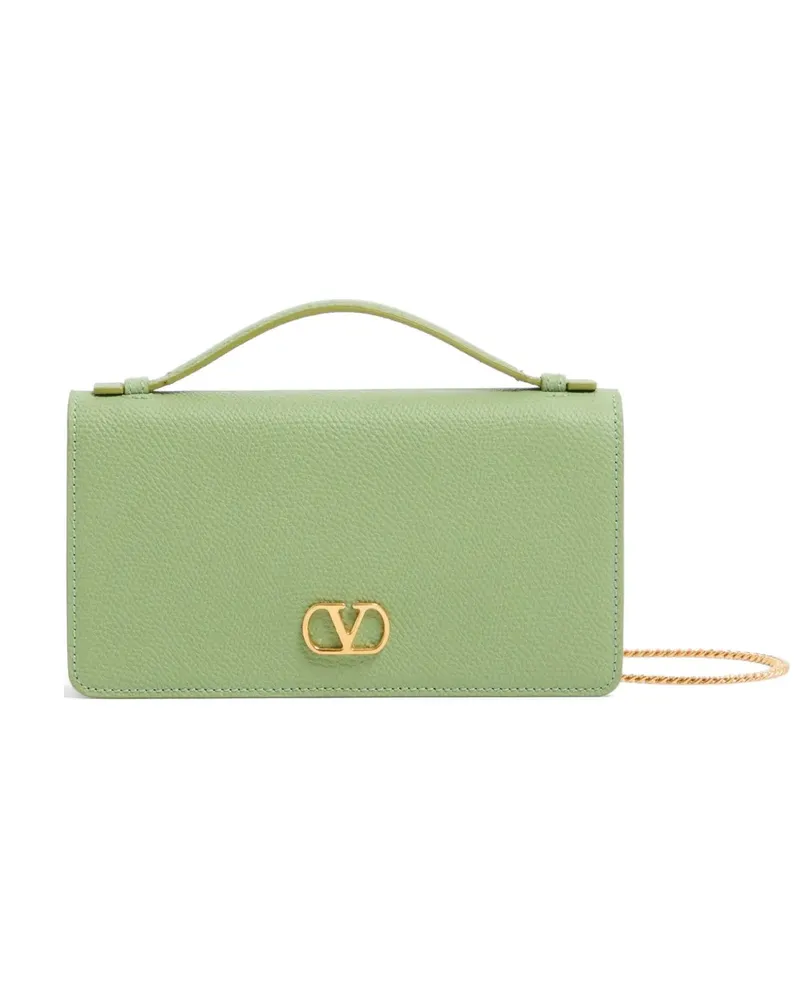 Valentino Garavani VLogo Signature grainy calfskin wallet with chain - Grün Grün