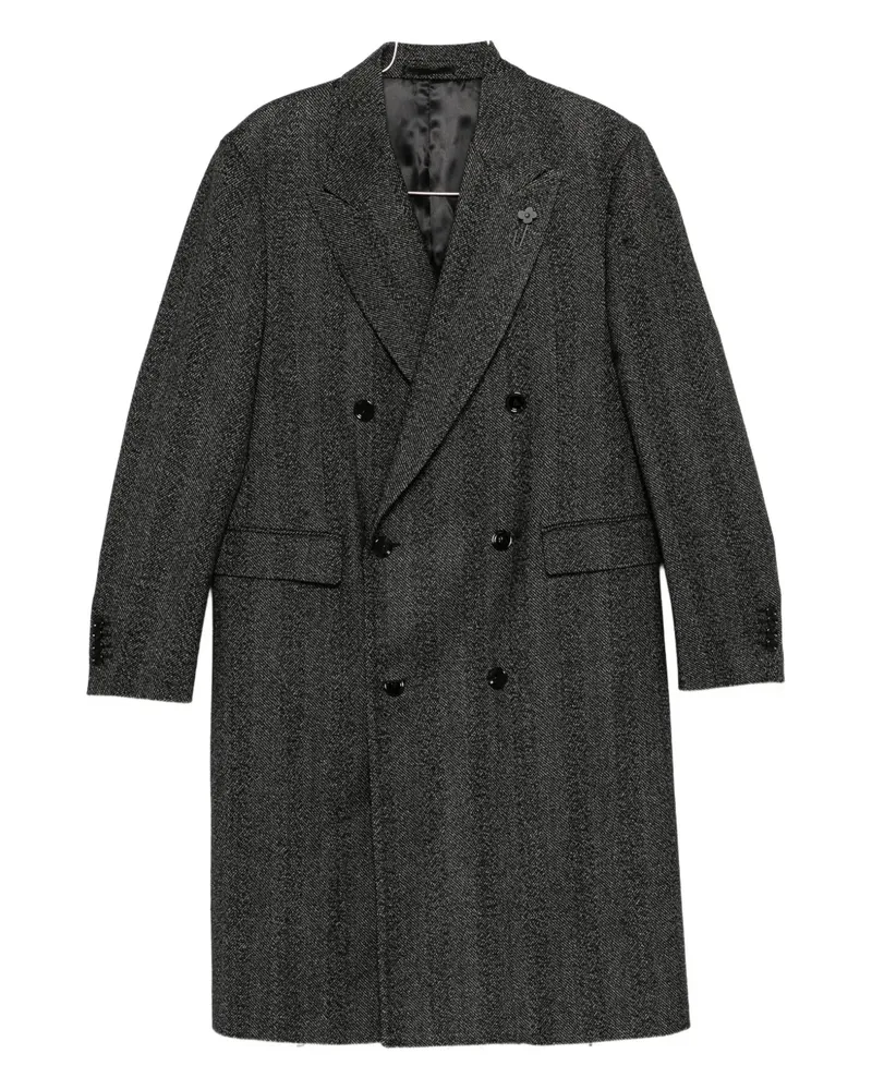 LARDINI Doppelreihiger Mantel mit Fischgrätenmuster - Schwarz Schwarz