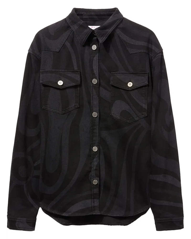 Emilio Pucci Jeanshemd mit Marmo-Print - Schwarz Schwarz