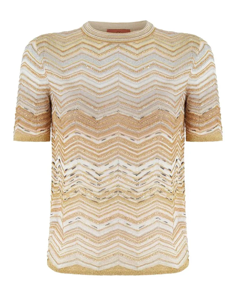 Missoni chevron-pattern crew-neck top - Nude Nude