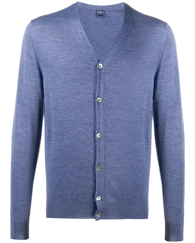 Fedeli Gerippter Cardigan mit V-Ausschnitt - Blau Blau