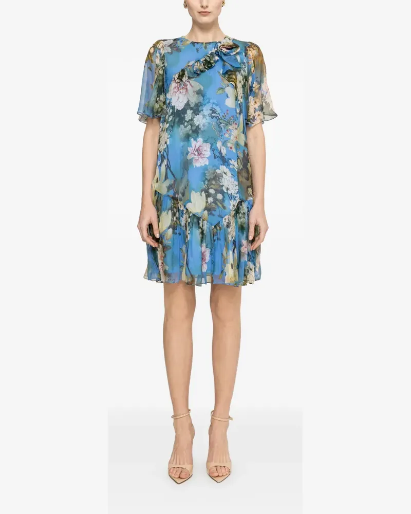 NISSA floral ruffled silk mini dress - Blau Blau