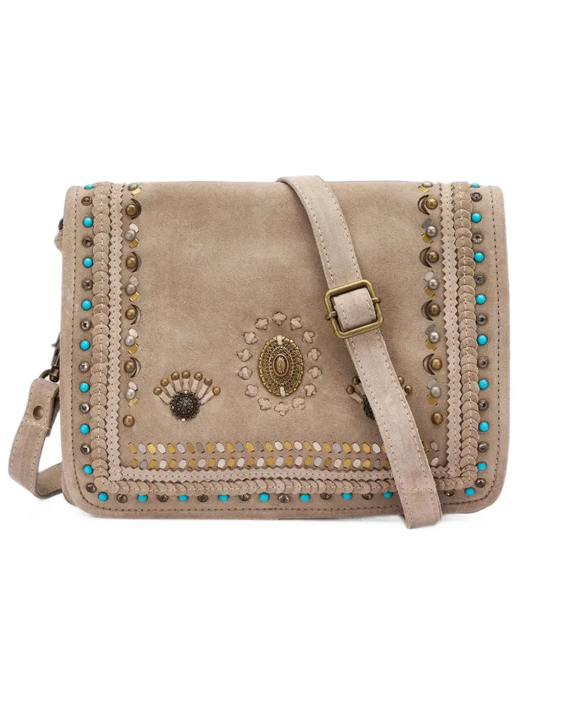 FRAU stud-embellished suede shoulder bag - Nude Nude