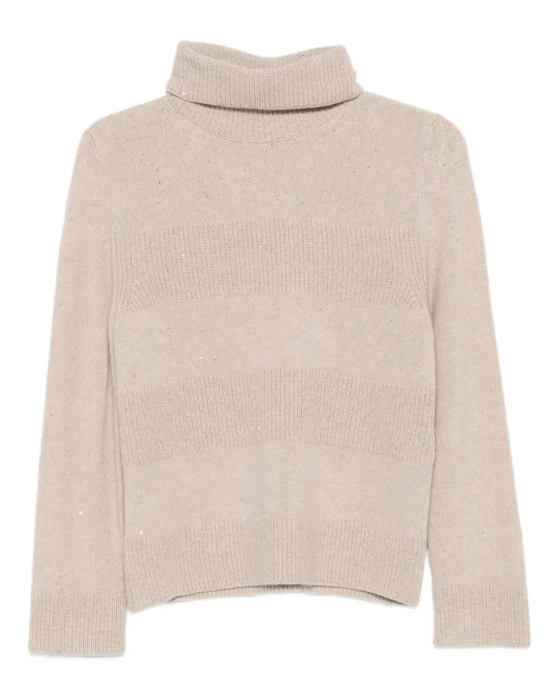 D.EXTERIOR Gestreifter Rollkragenpullover - Nude Nude
